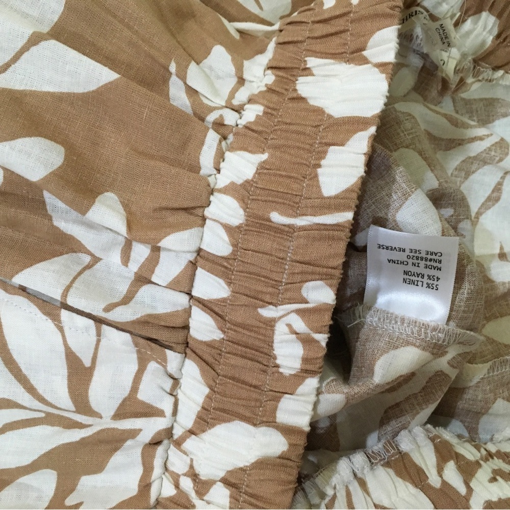 Christian Siriano Linen Palazzo Pants Wide Leg Cropped Brown White Tropical Sz M - Picture 5 of 6